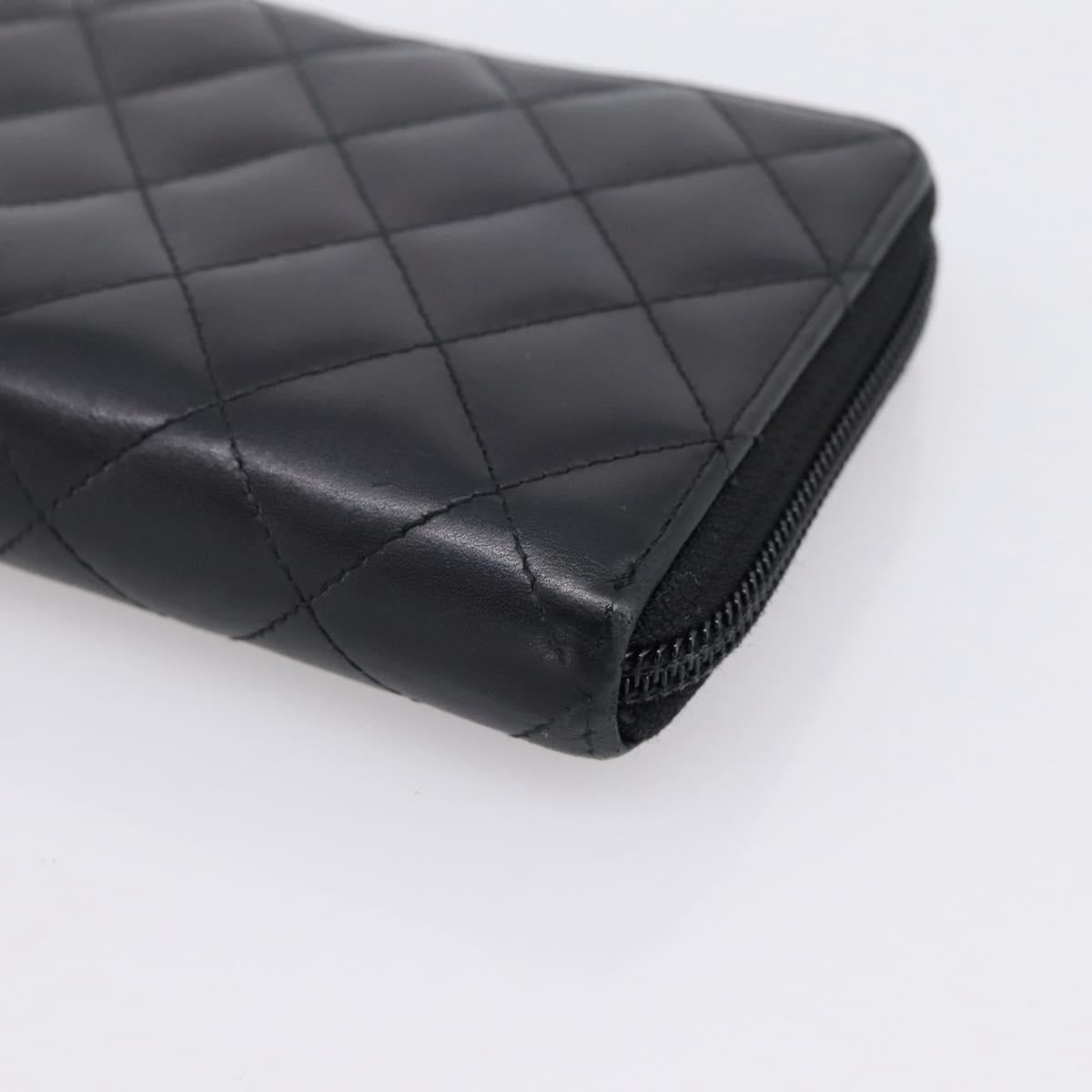 CHANEL Cambon Line Matelasse Long Wallet Leather Black Silver CC Auth 201210A