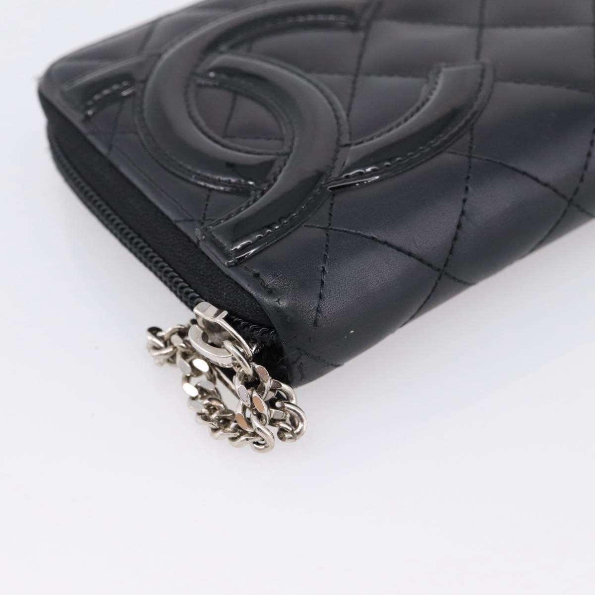 CHANEL Cambon Line Matelasse Long Wallet Leather Black Silver CC Auth 201210A