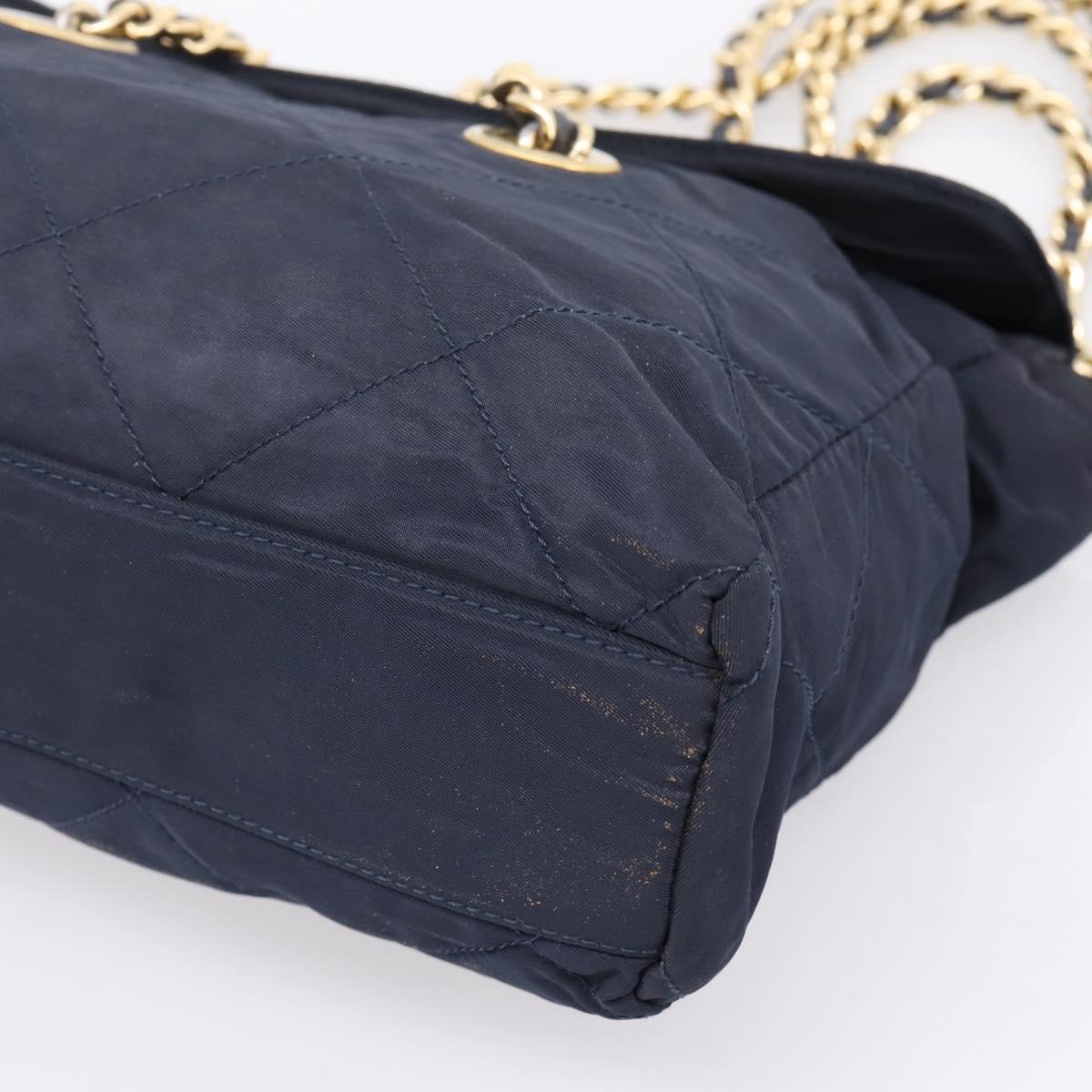 PRADA Chain Shoulder Bag Nylon Navy Gold Tone Auth 201216