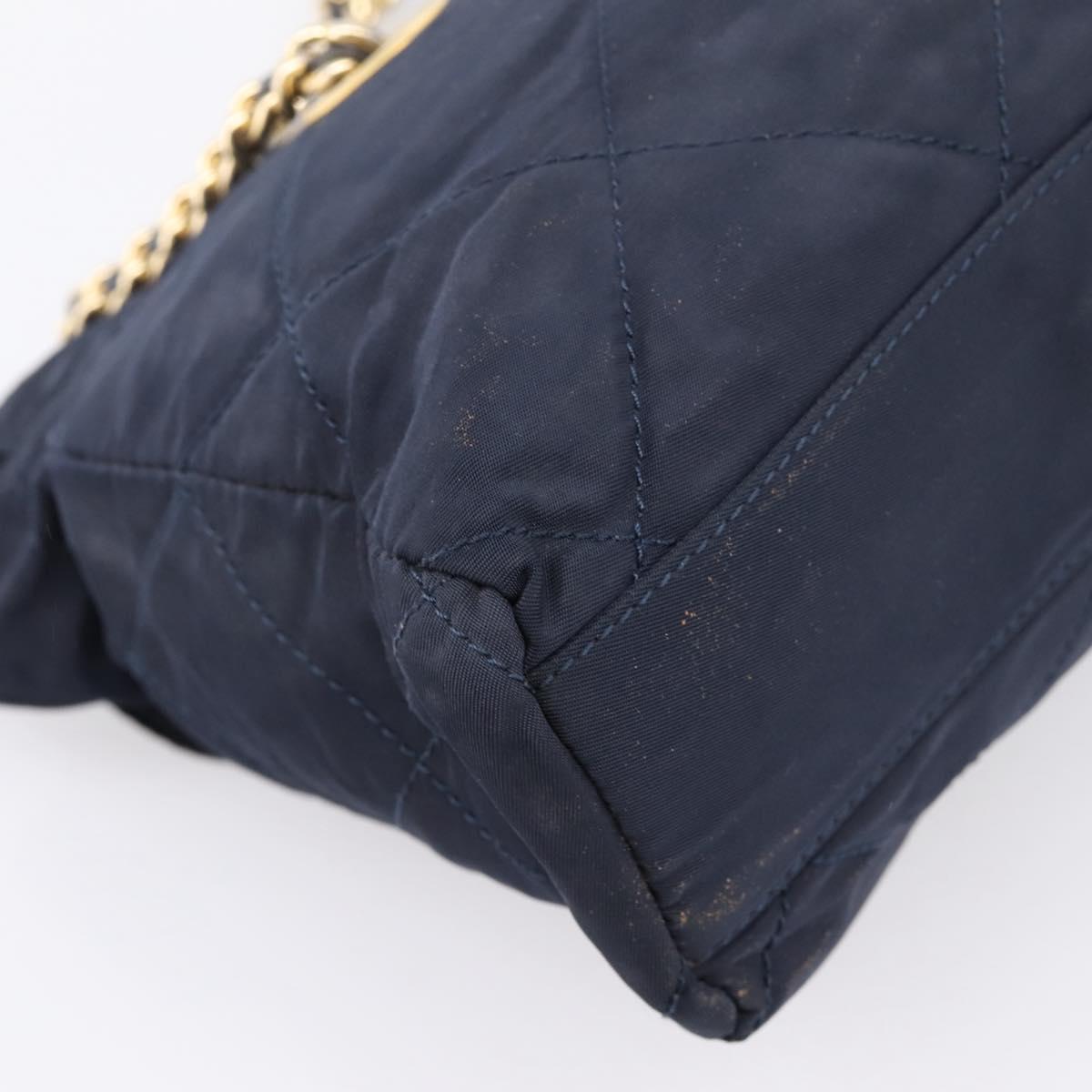 PRADA Chain Shoulder Bag Nylon Navy Gold Tone Auth 201216