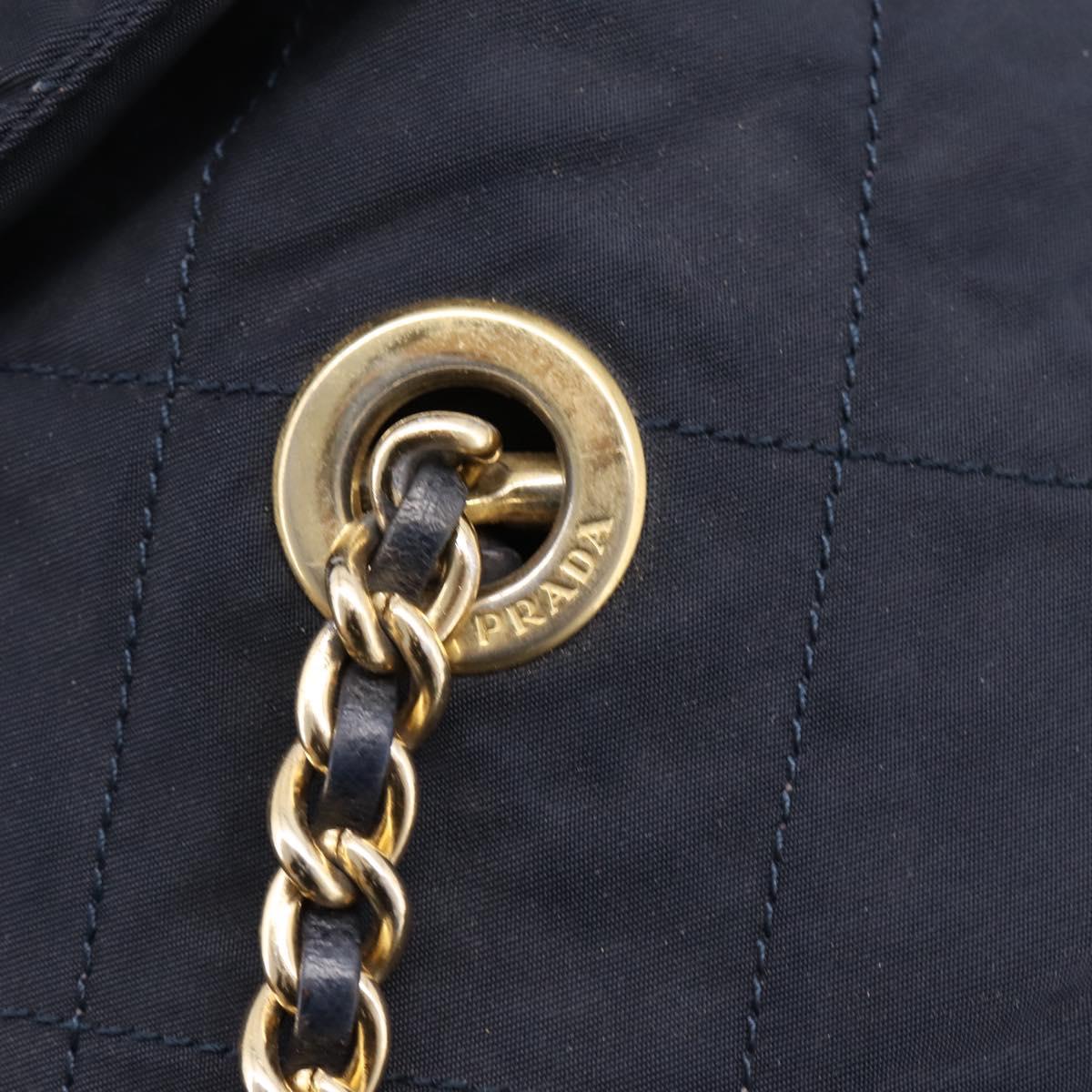 PRADA Chain Shoulder Bag Nylon Navy Gold Tone Auth 201216