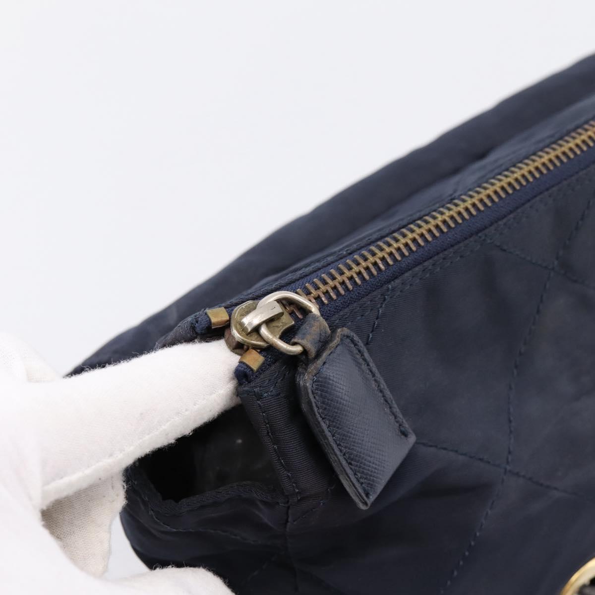 PRADA Chain Shoulder Bag Nylon Navy Gold Tone Auth 201216