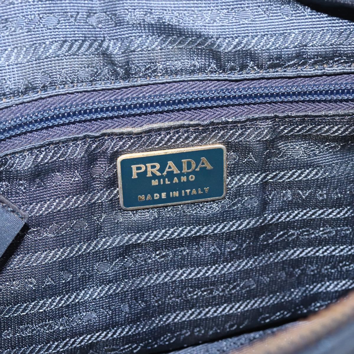 PRADA Chain Shoulder Bag Nylon Navy Gold Tone Auth 201216