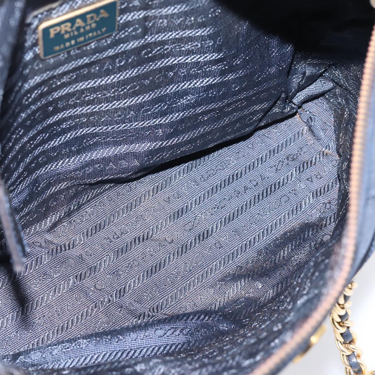 PRADA Chain Shoulder Bag Nylon Navy Gold Tone Auth 201216