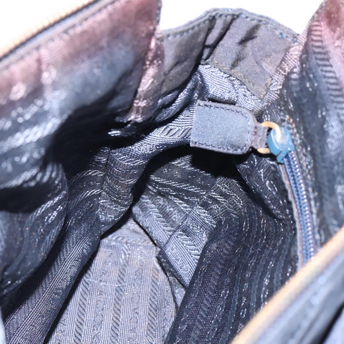 PRADA Chain Shoulder Bag Nylon Navy Gold Tone Auth 201216