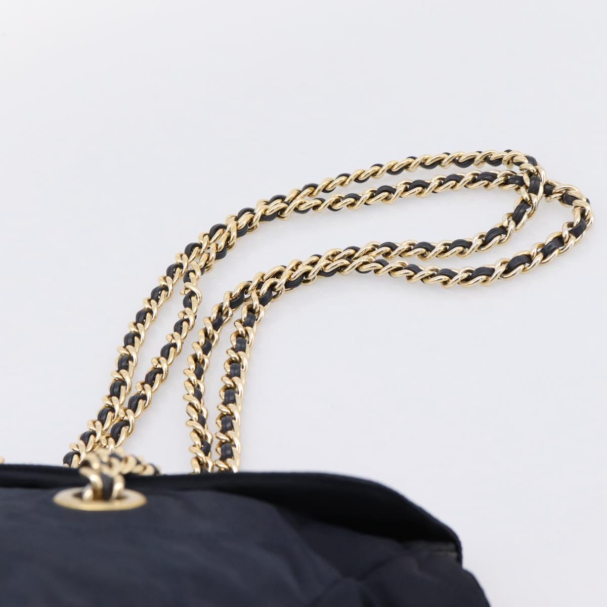 PRADA Chain Shoulder Bag Nylon Navy Gold Tone Auth 201216