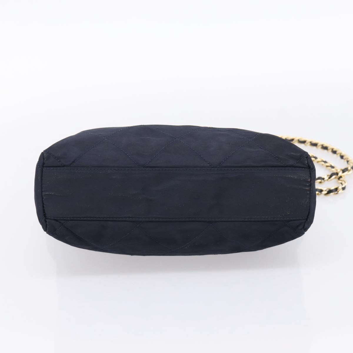 PRADA Chain Shoulder Bag Nylon Navy Gold Tone Auth 201216