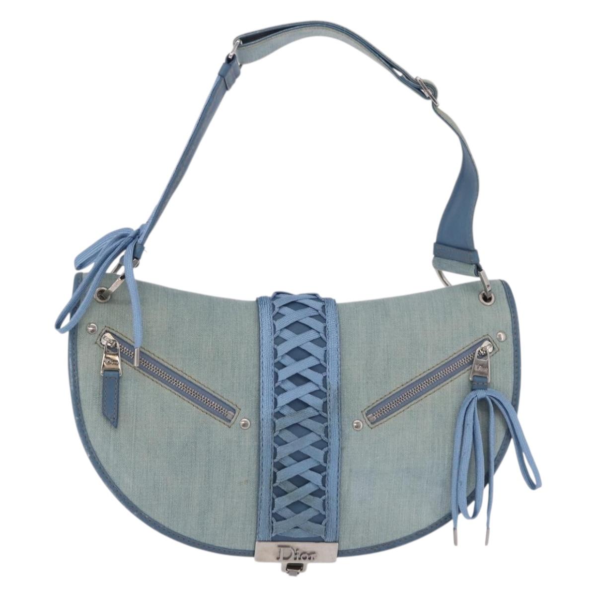 Christian Dior Admit It Shoulder Bag Denim Light Blue Silver Auth 201218V