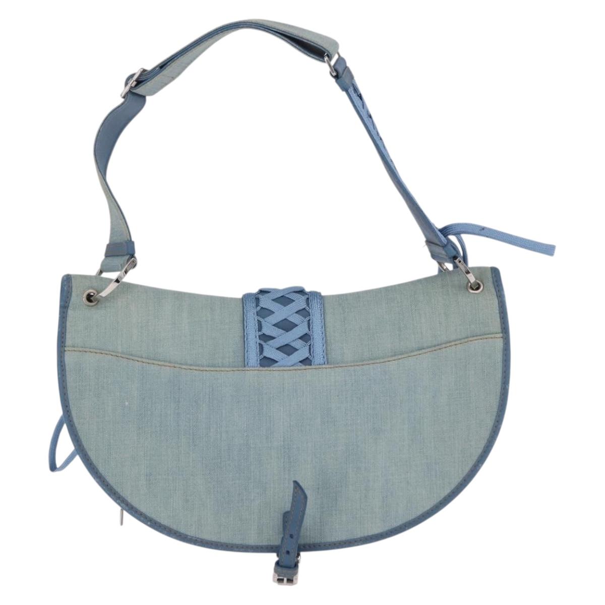 Christian Dior Admit It Shoulder Bag Denim Light Blue Silver Auth 201218V