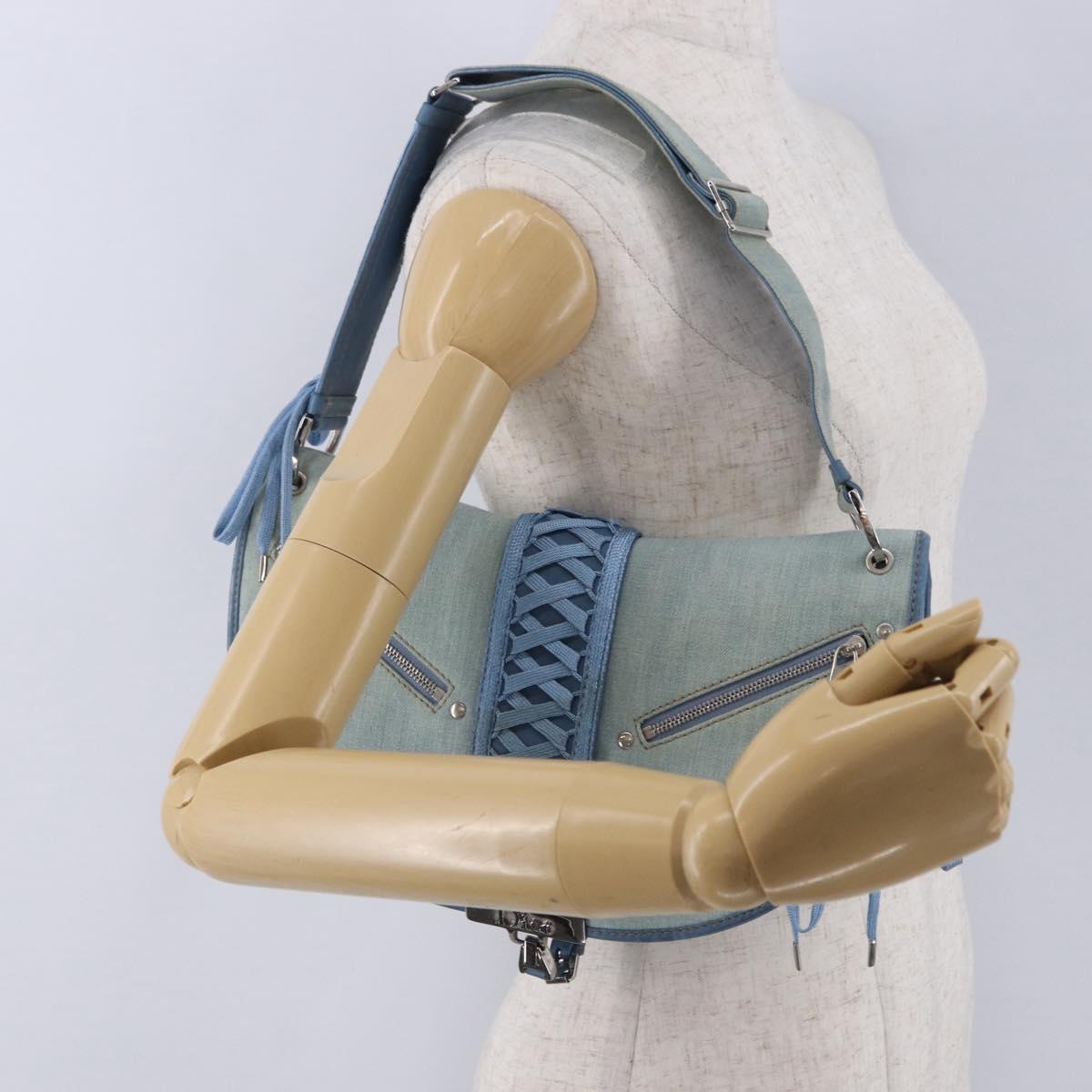 Christian Dior Admit It Shoulder Bag Denim Light Blue Silver Auth 201218V