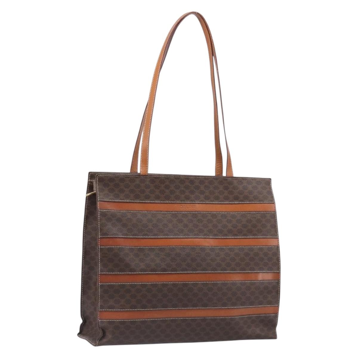 CELINE Macadam Tote Bag PVC Leather Brown Gold Tone Auth 201219