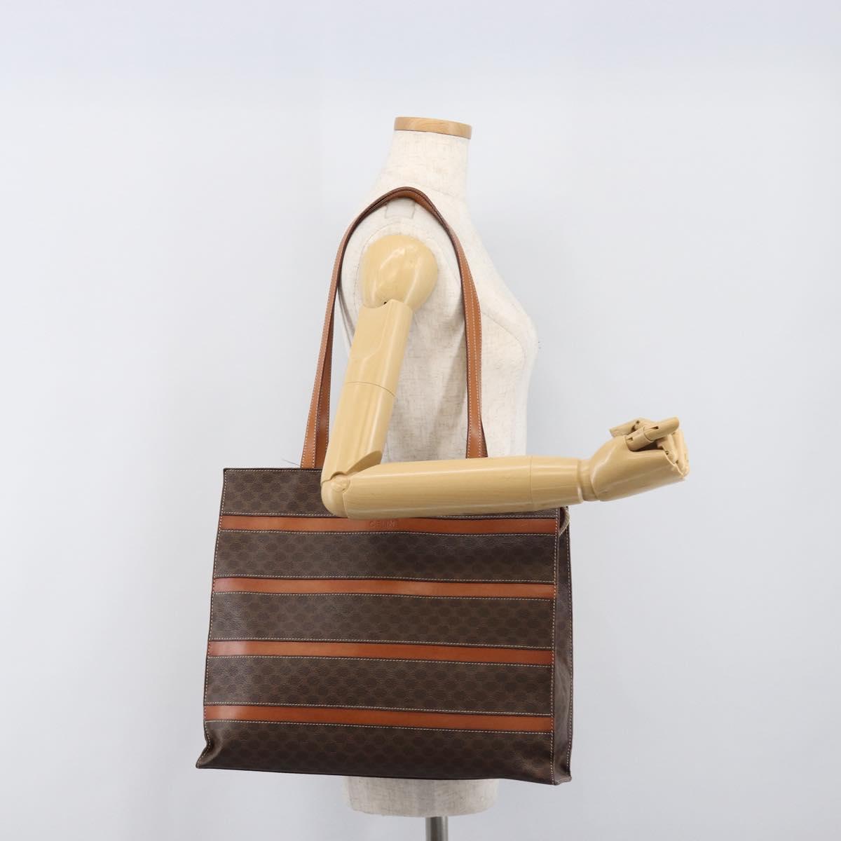 CELINE Macadam Tote Bag PVC Leather Brown Gold Tone Auth 201219