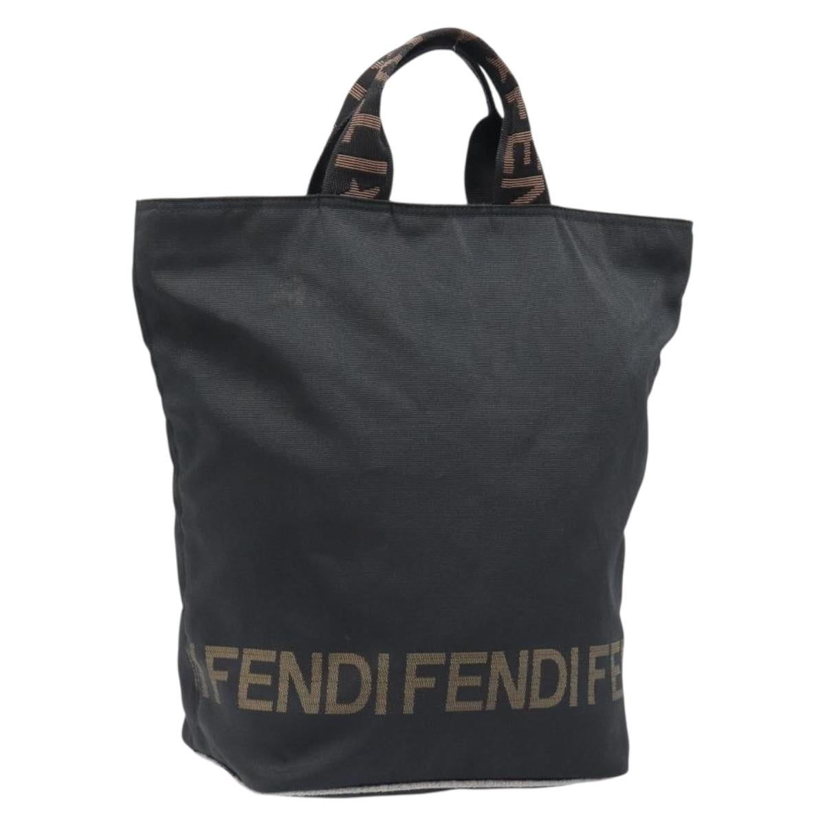 FENDI Hand Bag Canvas Black Silver Auth 201220