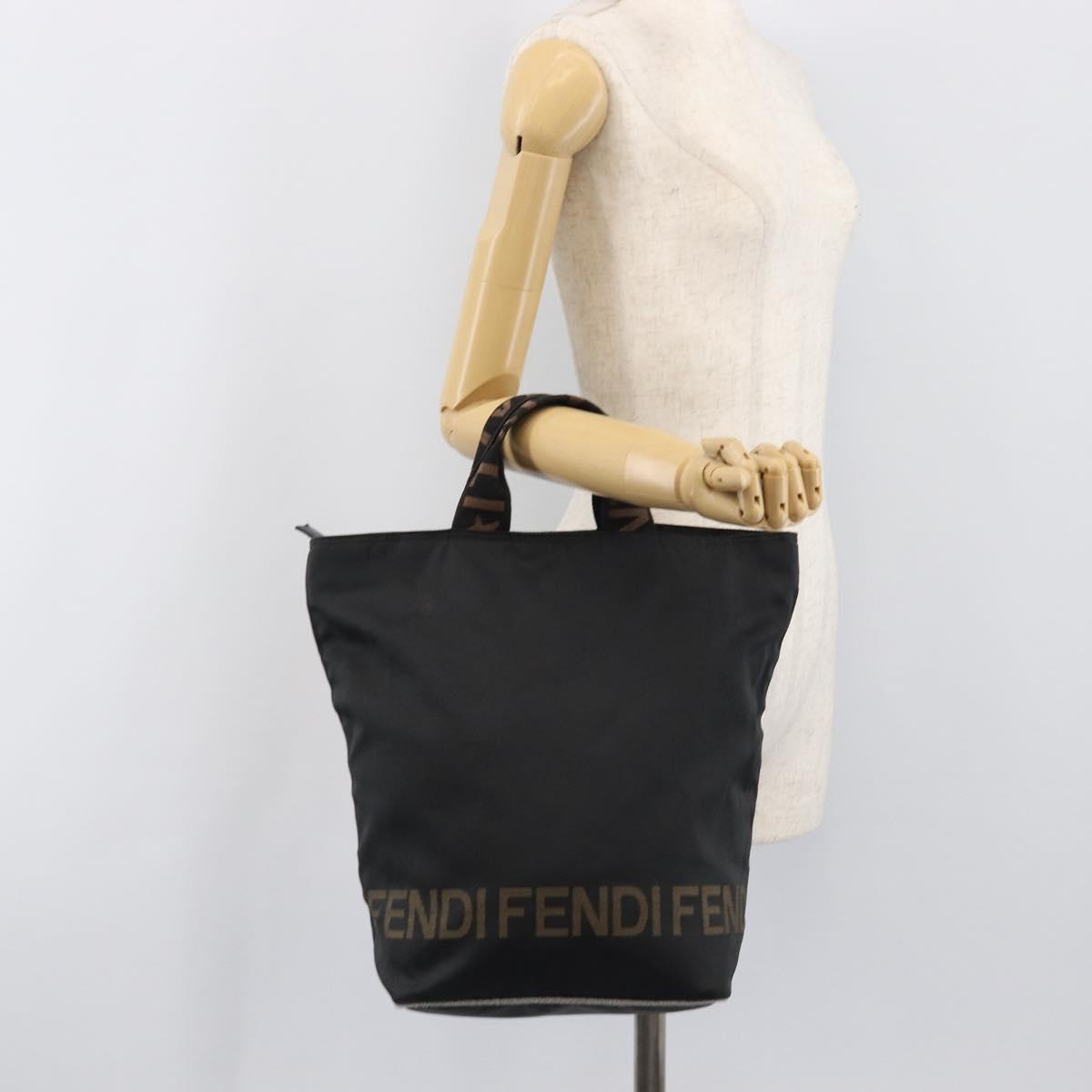 FENDI Hand Bag Canvas Black Silver Auth 201220