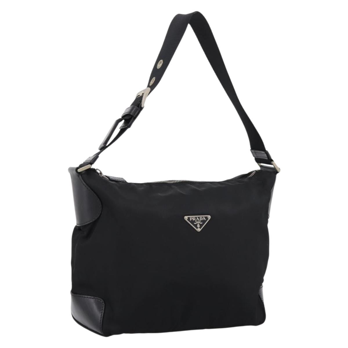 PRADA Shoulder Bag Nylon Black Silver Auth 201223A