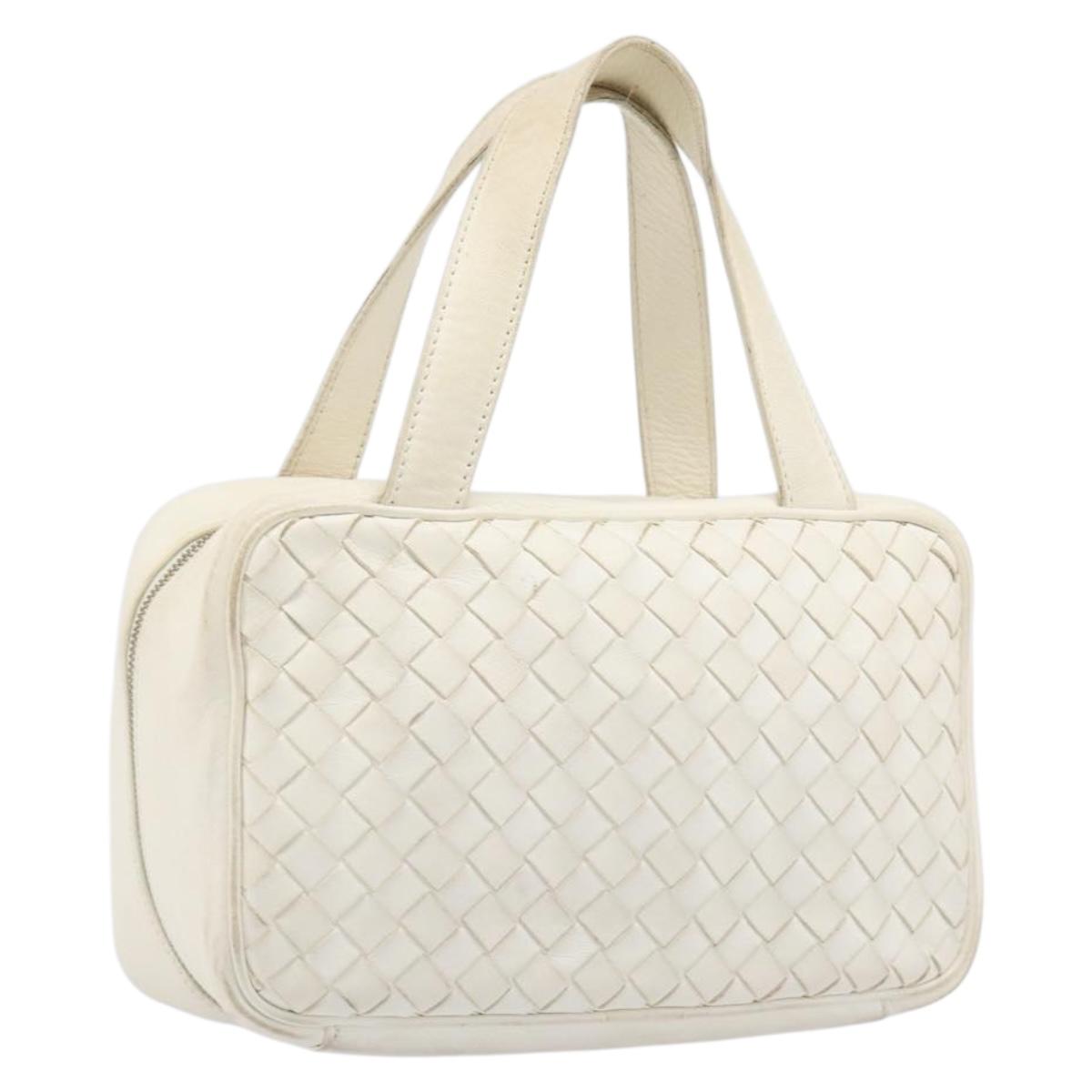 BOTTEGA VENETA INTRECCIATO Hand Bag Leather White Gold Tone 147740 Auth 201228