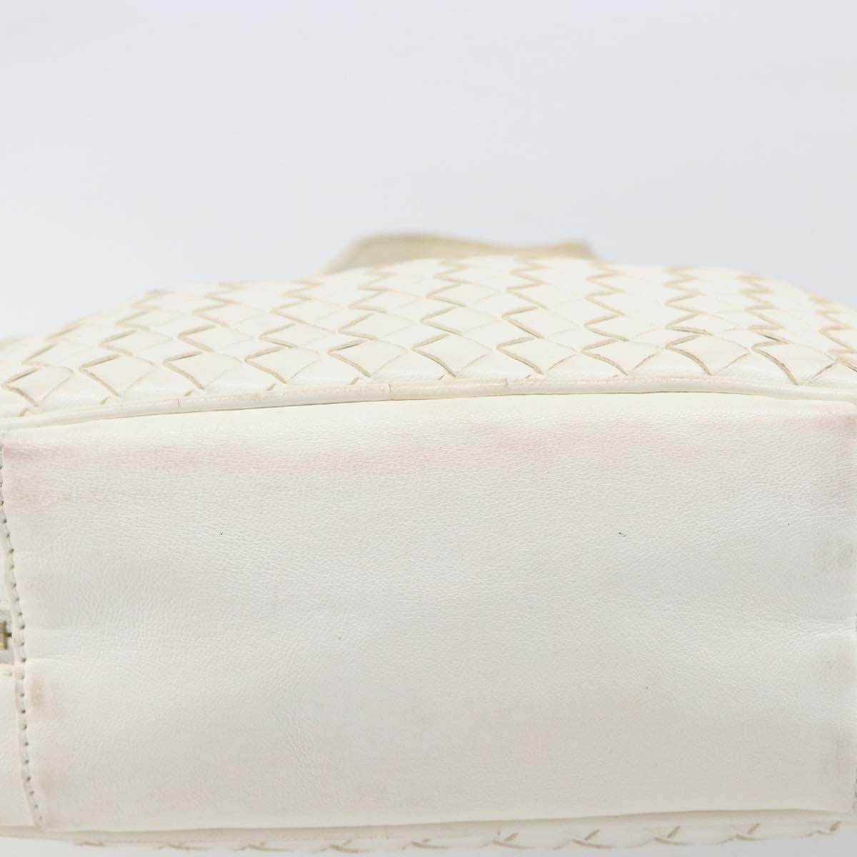 BOTTEGA VENETA INTRECCIATO Hand Bag Leather White Gold Tone 147740 Auth 201228