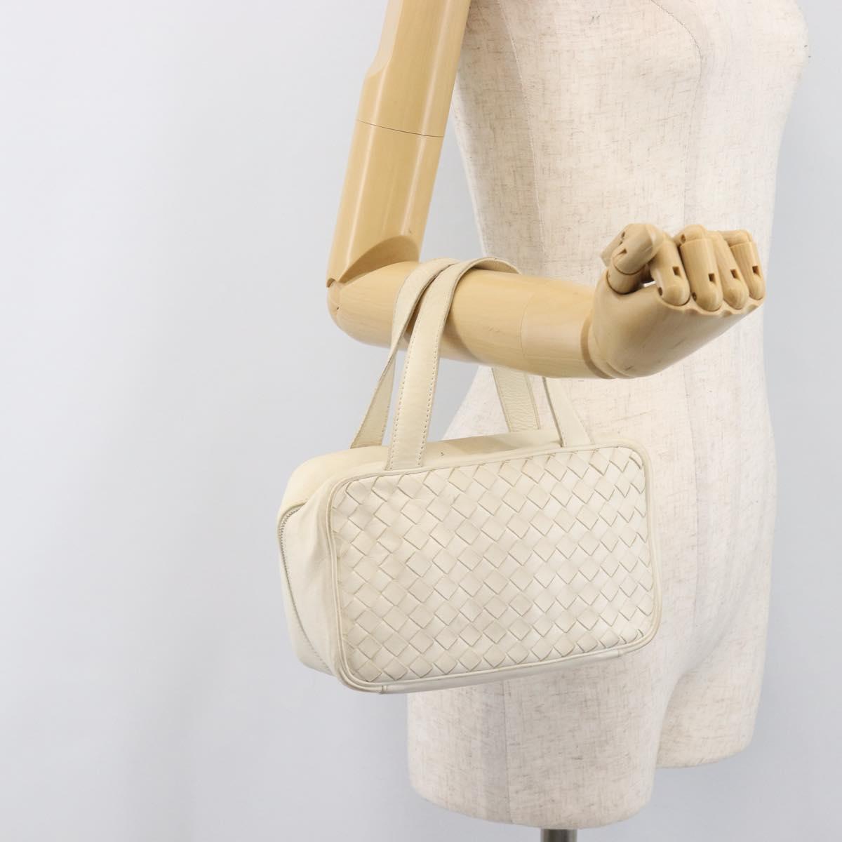 BOTTEGA VENETA INTRECCIATO Hand Bag Leather White Gold Tone 147740 Auth 201228