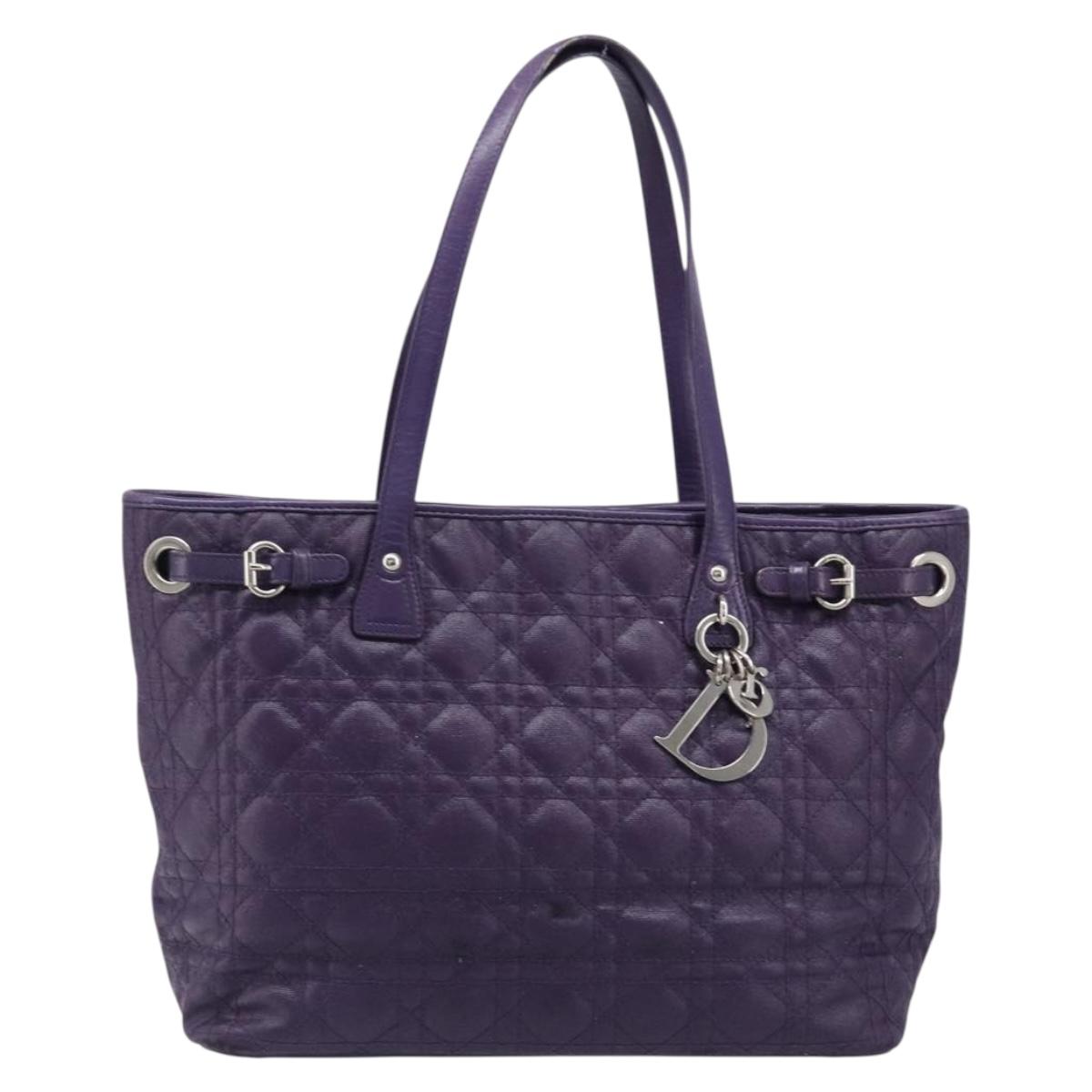 Christian Dior Canage Tote Bag Canvas Purple Silver Auth 201229
