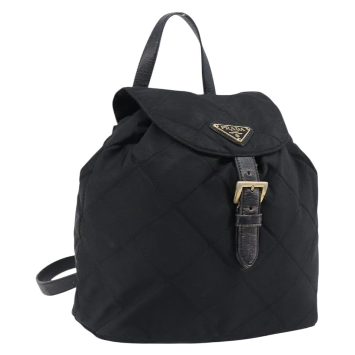 PRADA Backpack Nylon Black Gold Tone Auth 201231