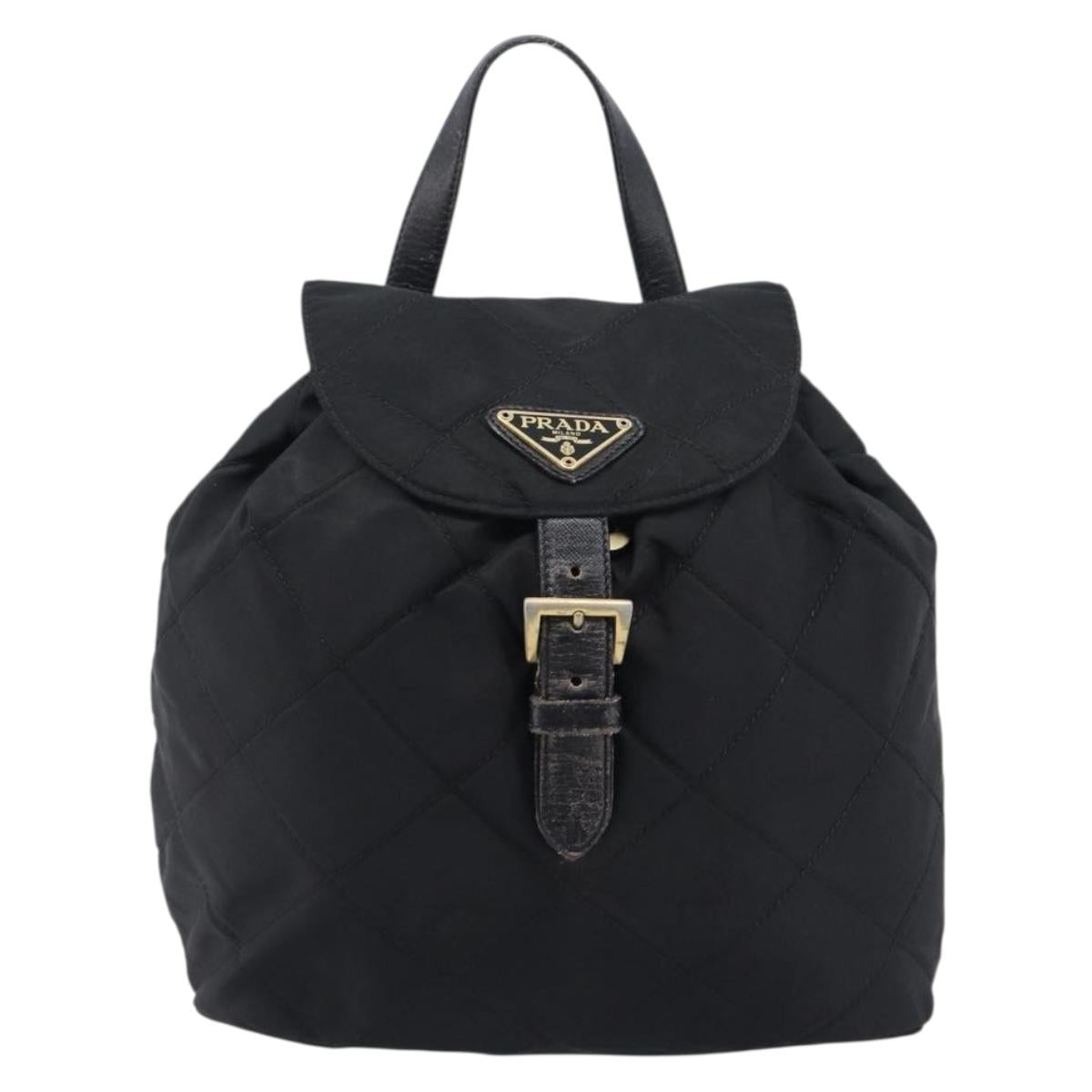 PRADA Backpack Nylon Black Gold Tone Auth 201231