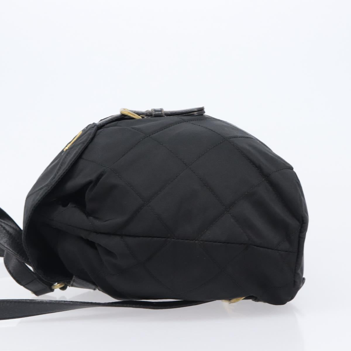 PRADA Backpack Nylon Black Gold Tone Auth 201231