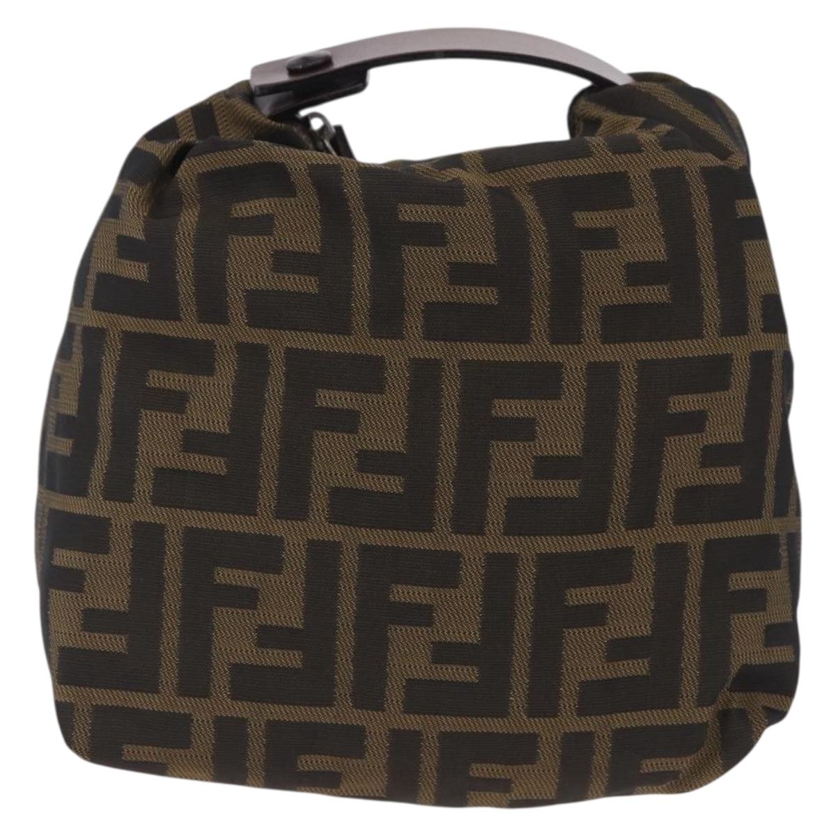 FENDI Zucca Canvas Pouch Black Silver Auth 201233