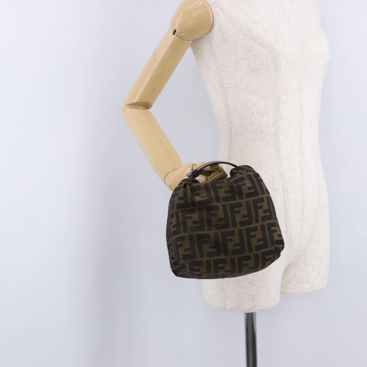 FENDI Zucca Canvas Pouch Black Silver Auth 201233