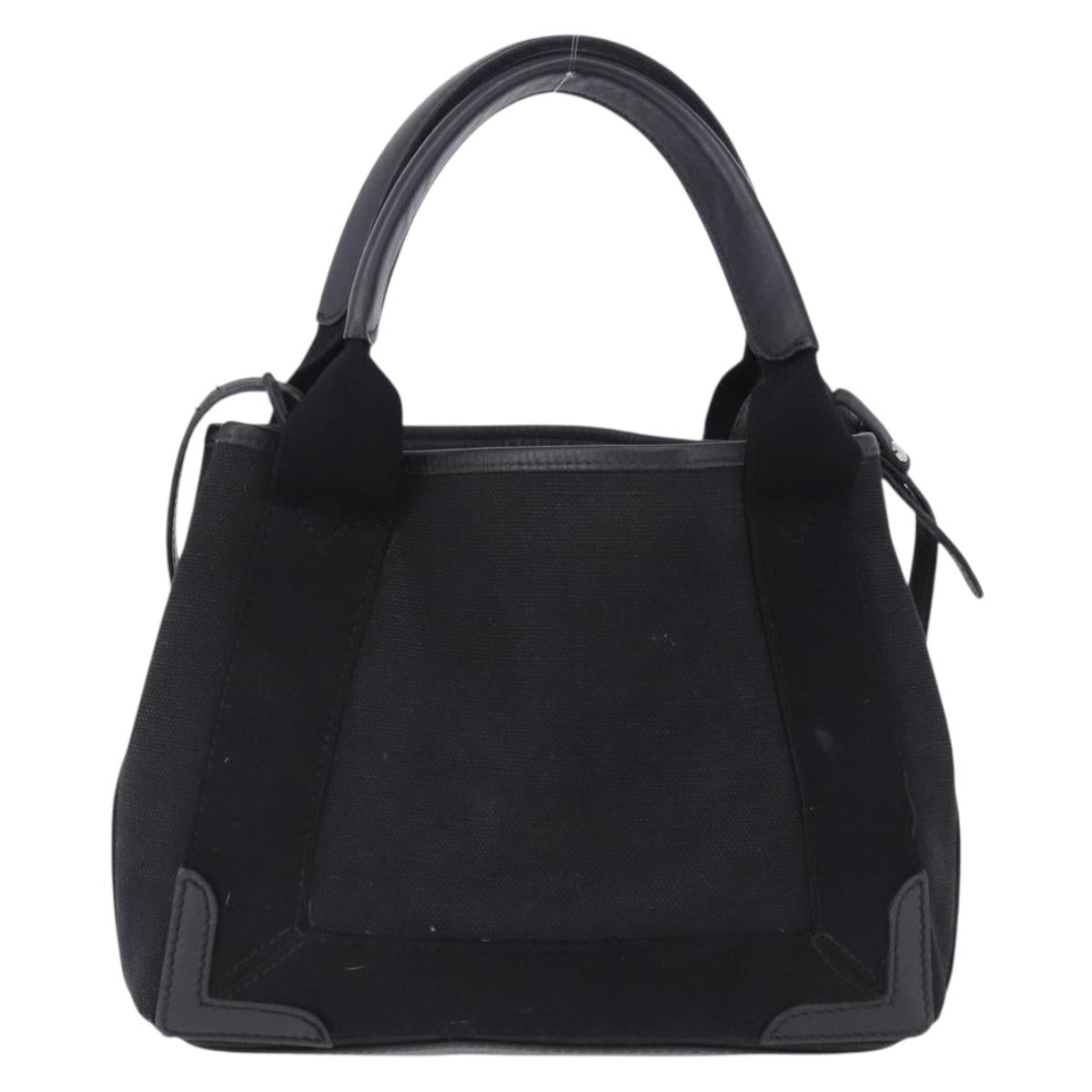 BALENCIAGA Navy Cabas XS Hand Bag Canvas Black Silver 390346 Auth 201237A