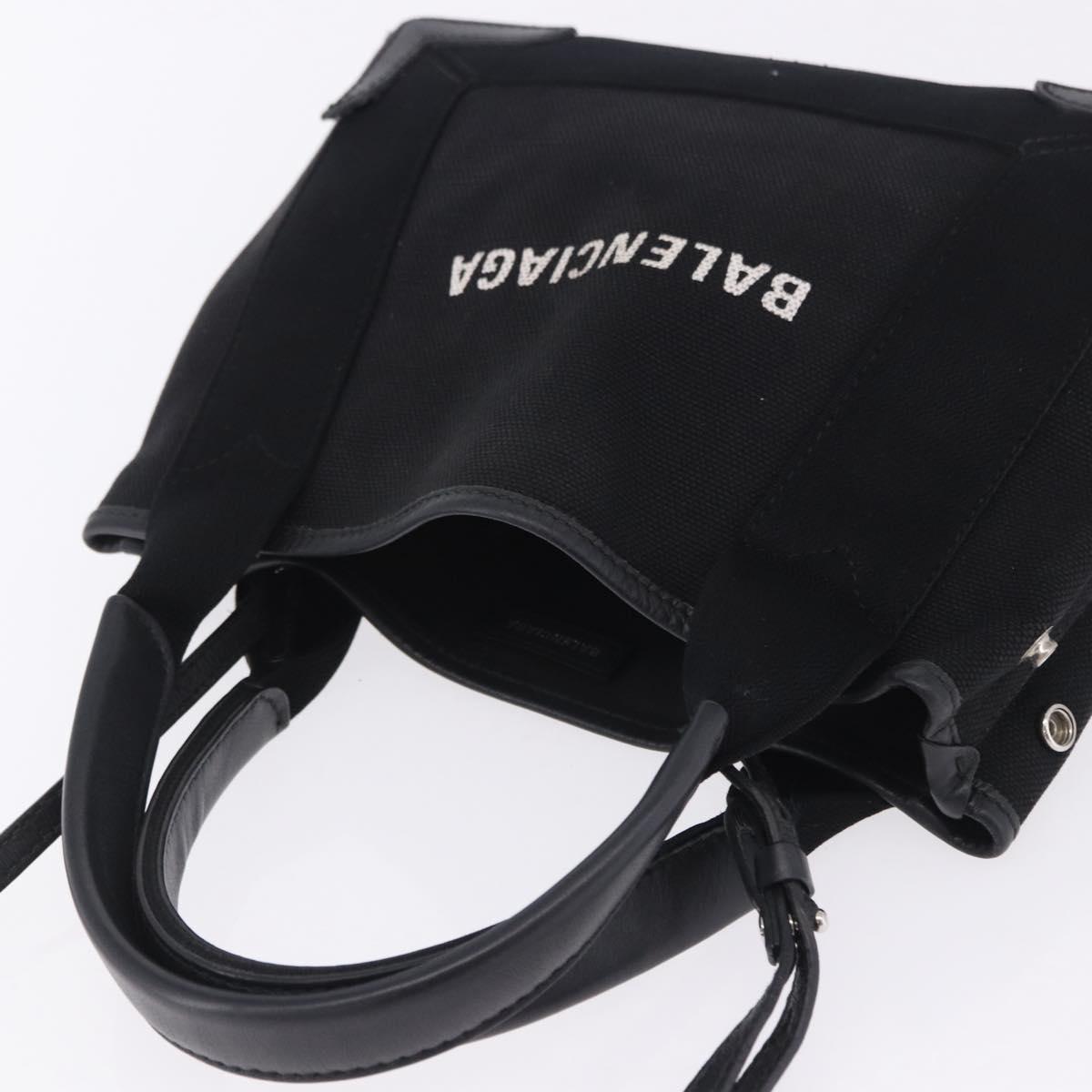BALENCIAGA Navy Cabas XS Hand Bag Canvas Black Silver 390346 Auth 201237A