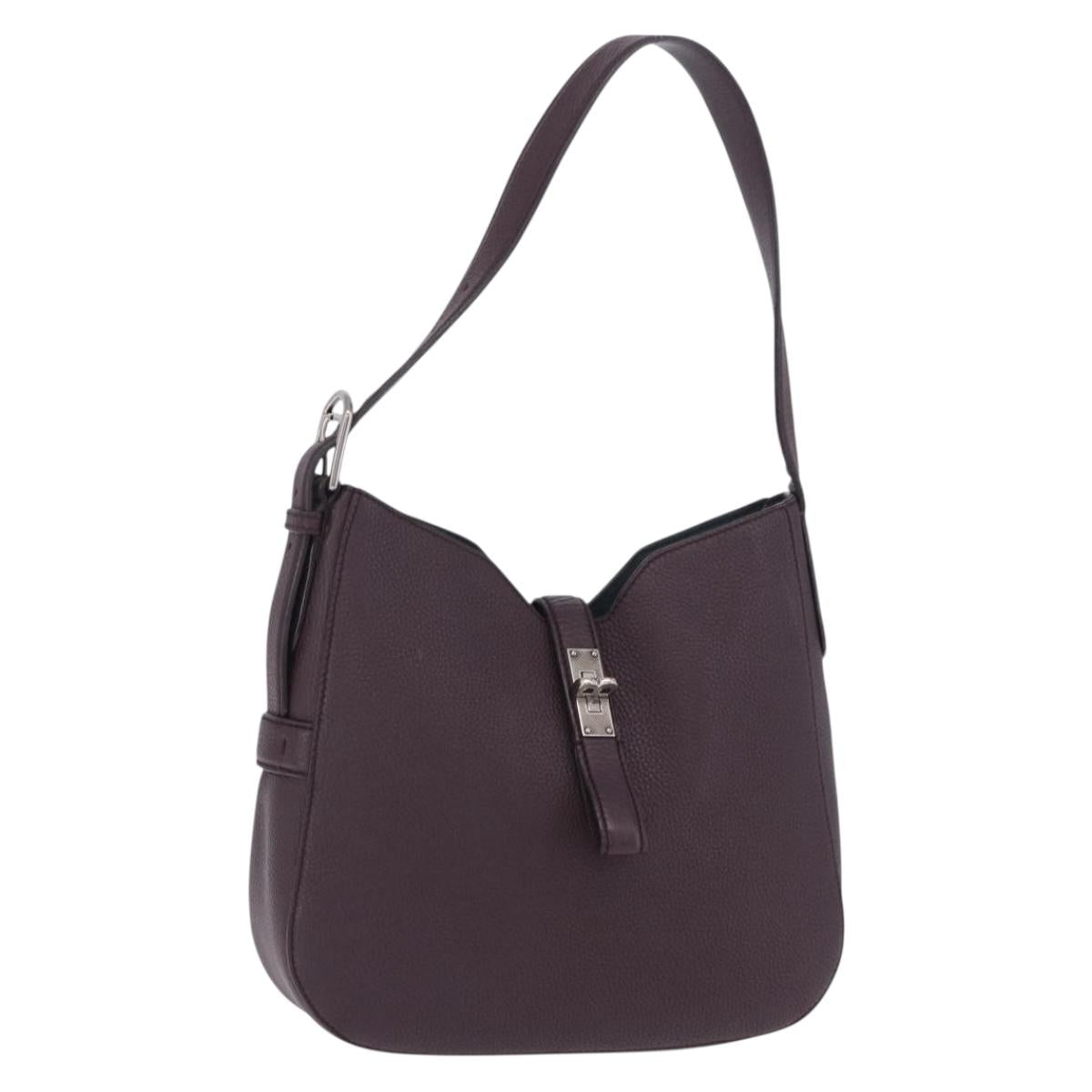 BALLY Shoulder Bag Leather Bordeaux Silver Auth 201238