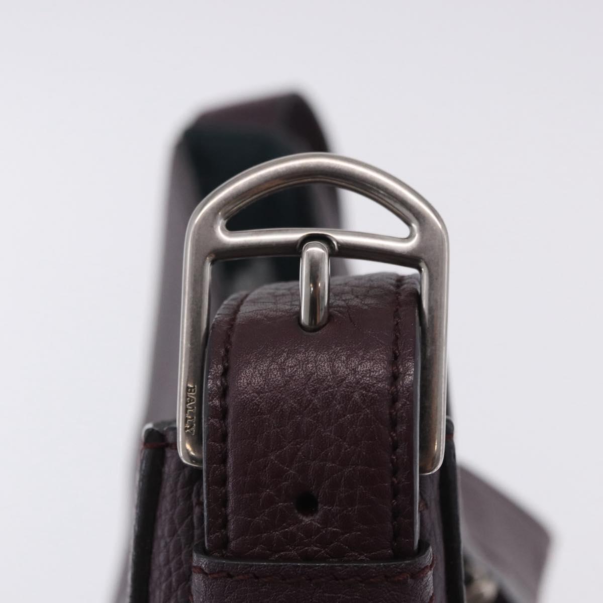 BALLY Shoulder Bag Leather Bordeaux Silver Auth 201238