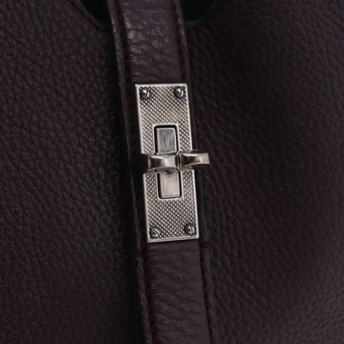 BALLY Shoulder Bag Leather Bordeaux Silver Auth 201238