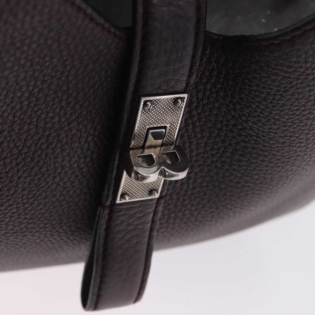 BALLY Shoulder Bag Leather Bordeaux Silver Auth 201238