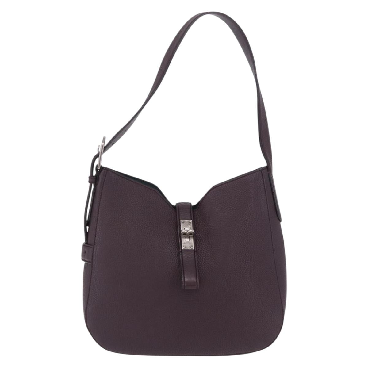 BALLY Shoulder Bag Leather Bordeaux Silver Auth 201238
