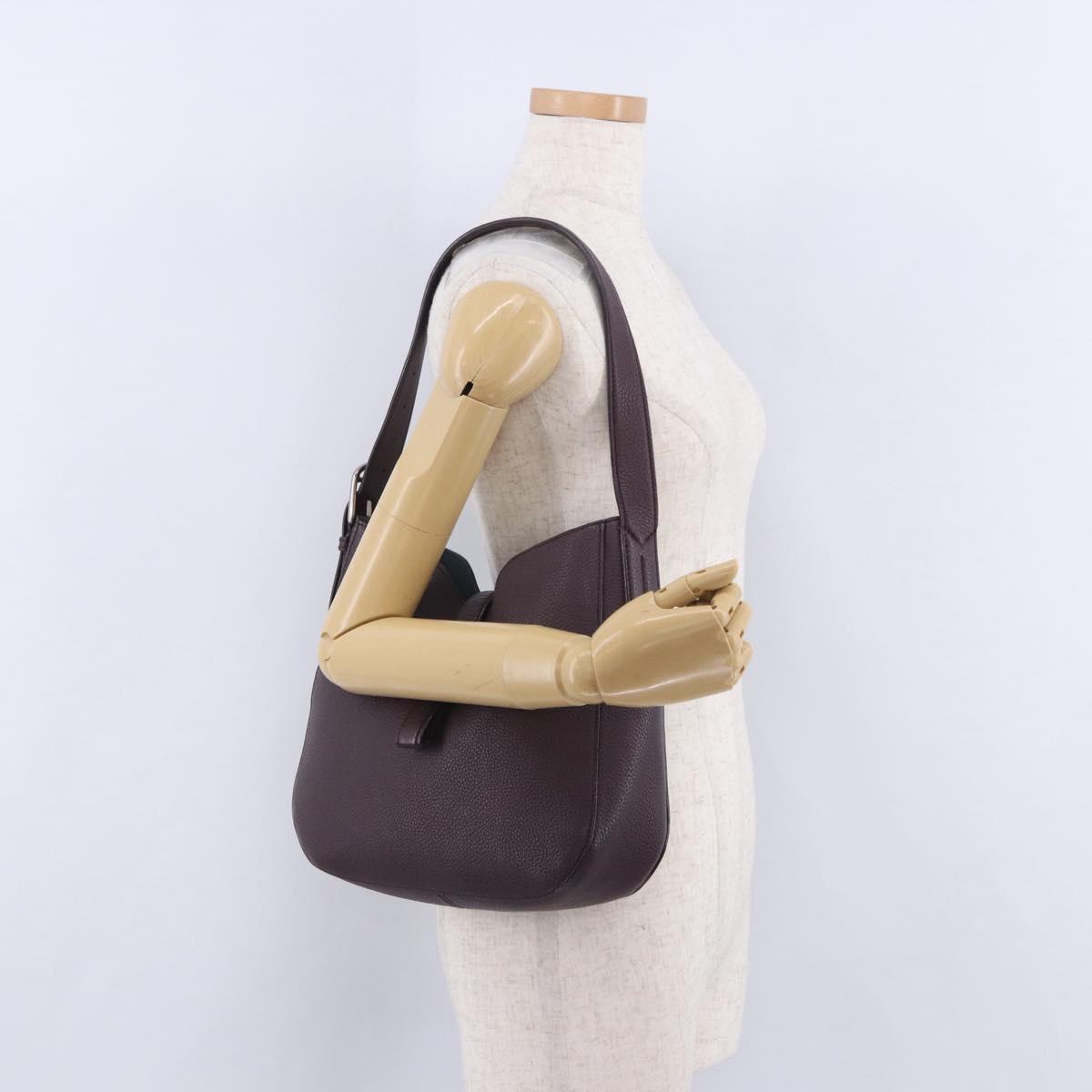 BALLY Shoulder Bag Leather Bordeaux Silver Auth 201238