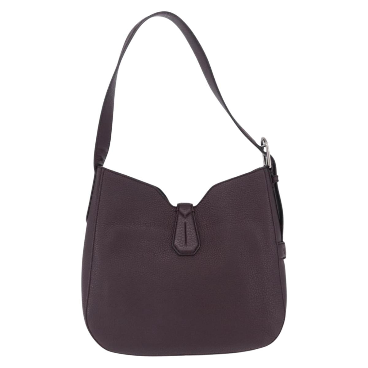 BALLY Shoulder Bag Leather Bordeaux Silver Auth 201238