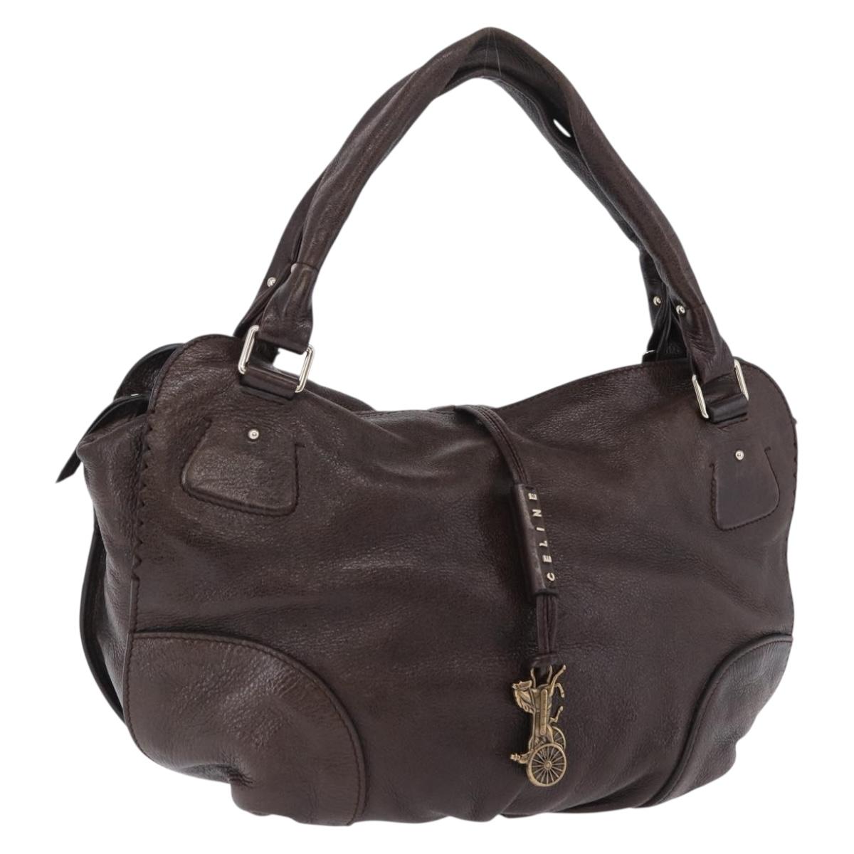 CELINE Shoulder Bag Leather Brown Gold Tone Auth 201239A