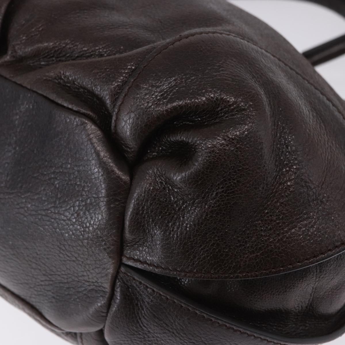 CELINE Shoulder Bag Leather Brown Gold Tone Auth 201239A