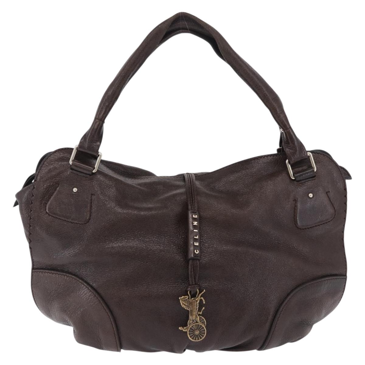 CELINE Shoulder Bag Leather Brown Gold Tone Auth 201239A