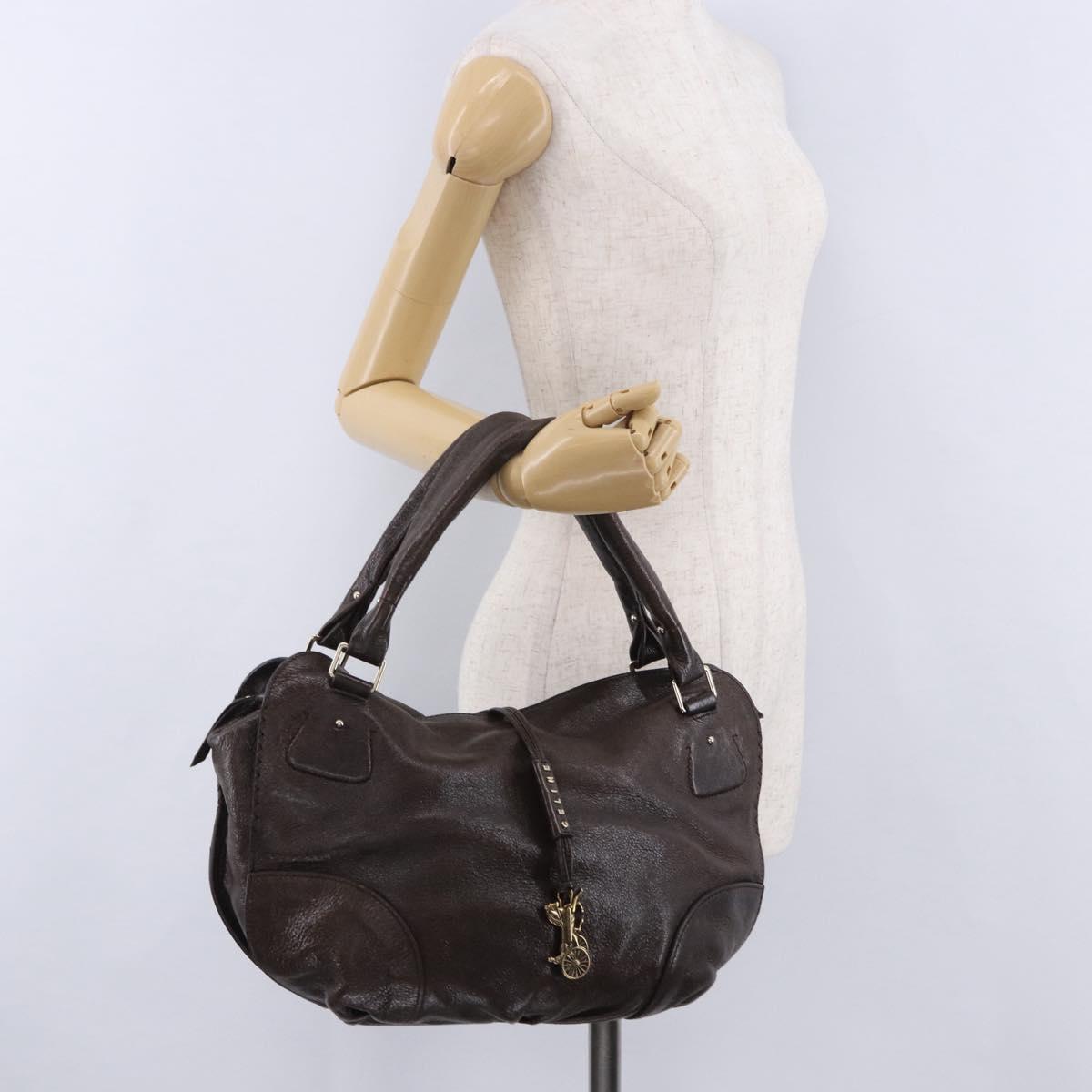CELINE Shoulder Bag Leather Brown Gold Tone Auth 201239A