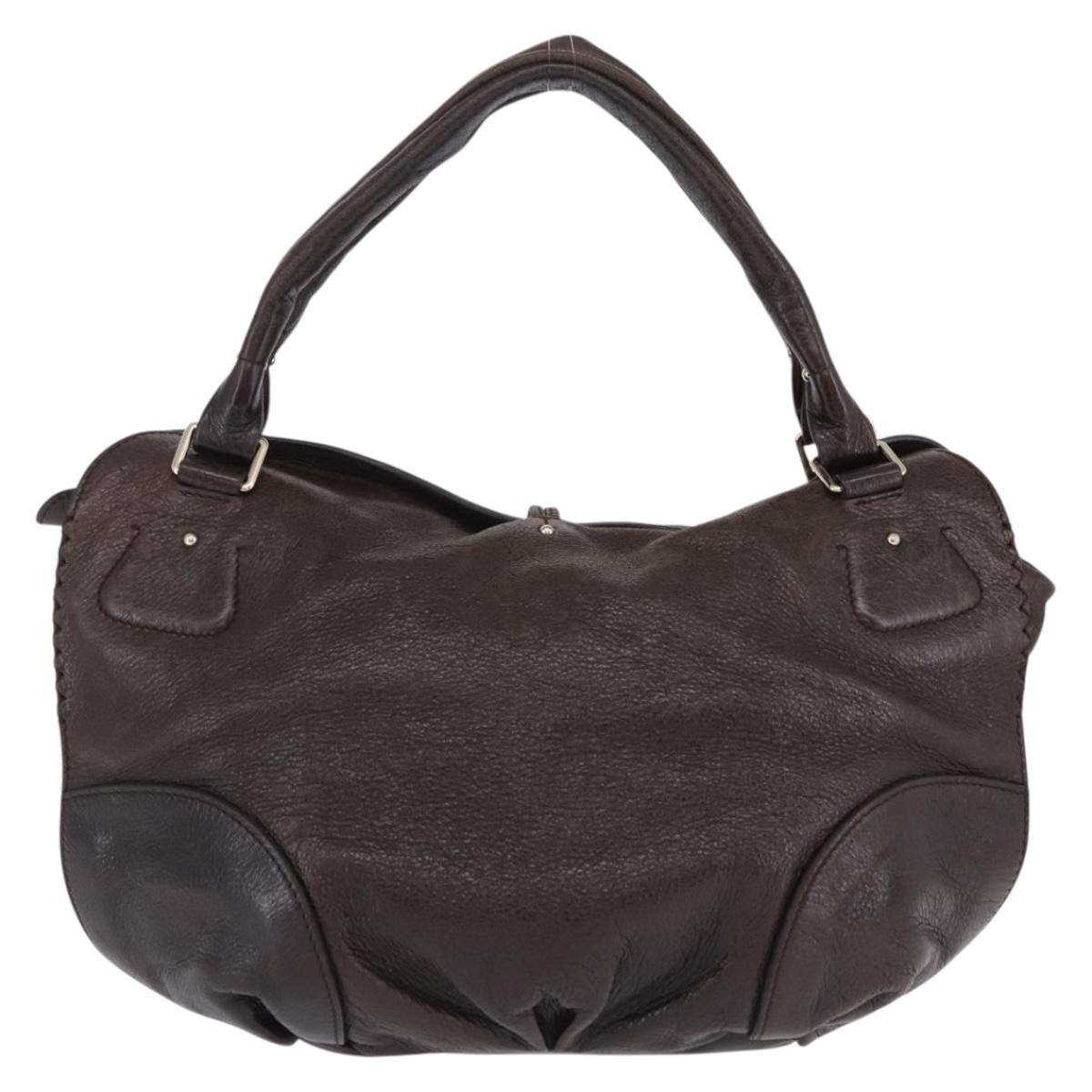 CELINE Shoulder Bag Leather Brown Gold Tone Auth 201239A