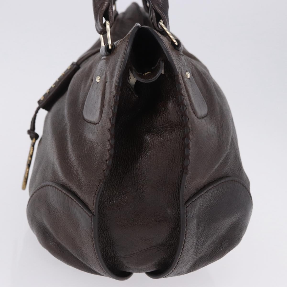 CELINE Shoulder Bag Leather Brown Gold Tone Auth 201239A