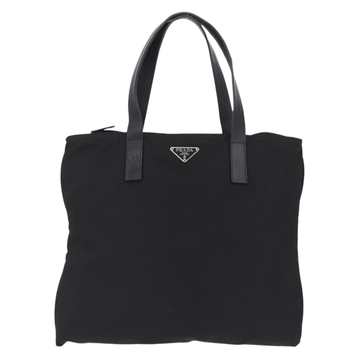 PRADA Tote Bag Nylon Black Silver Auth 201245A