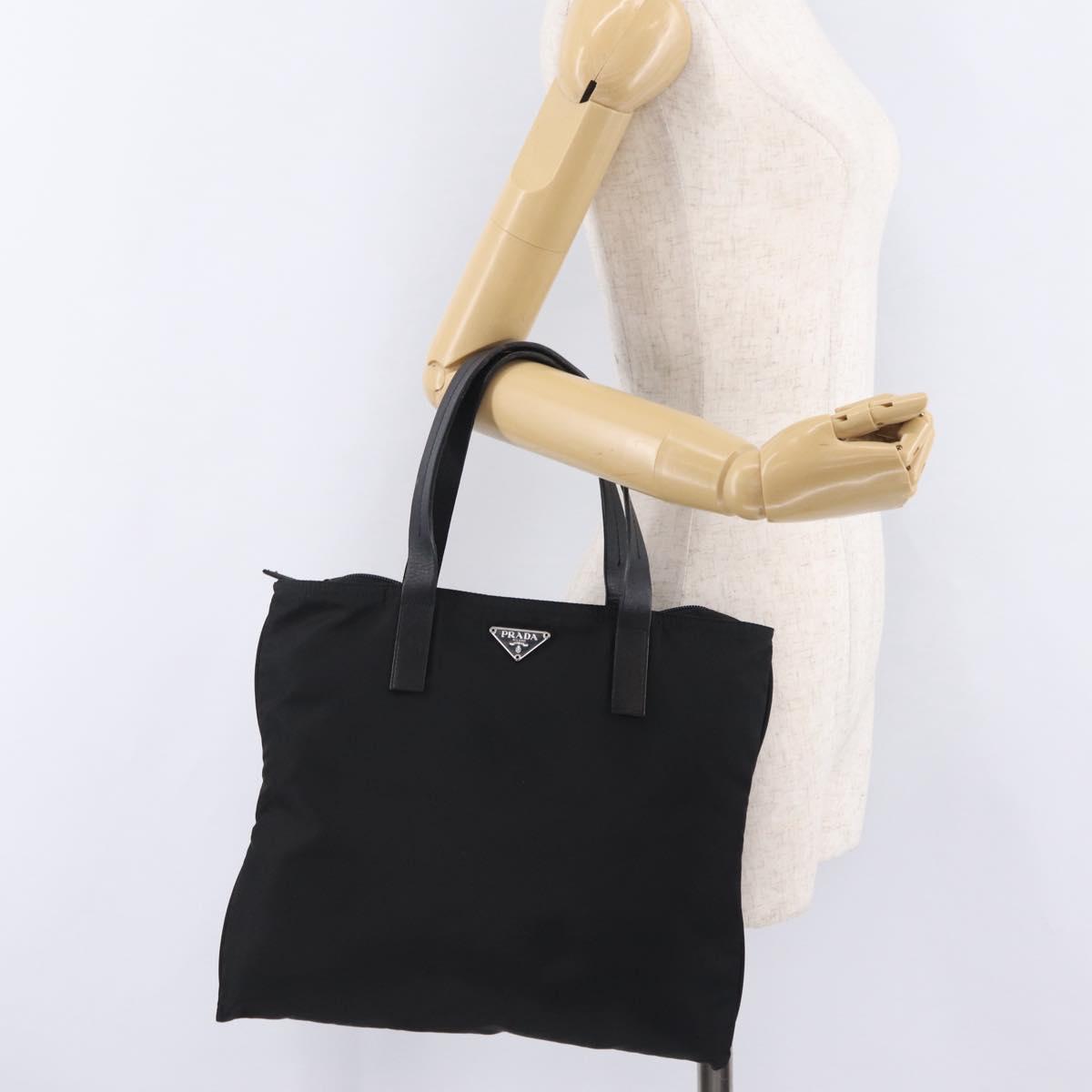 PRADA Tote Bag Nylon Black Silver Auth 201245A