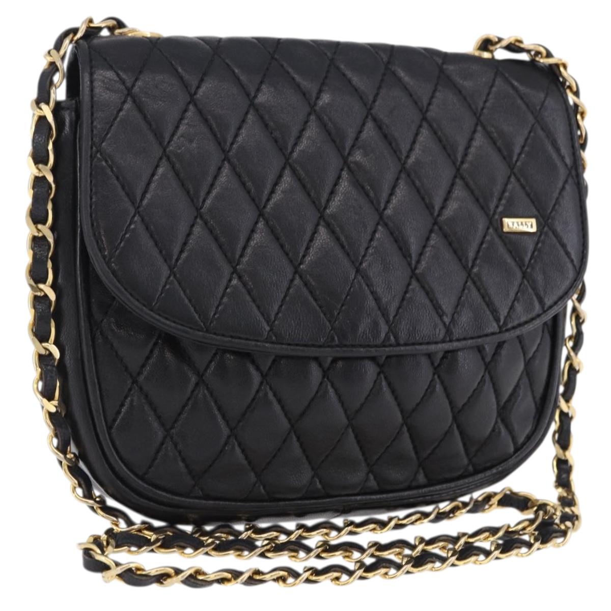 BALLY Chain Shoulder Bag Leather Black Gold Tone Auth 201246