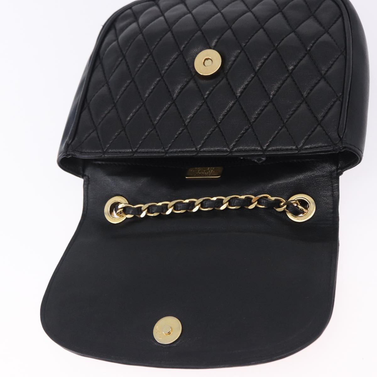 BALLY Chain Shoulder Bag Leather Black Gold Tone Auth 201246