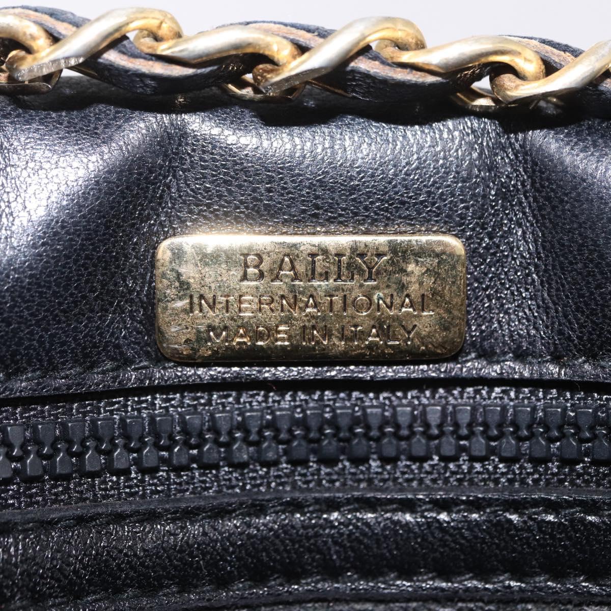 BALLY Chain Shoulder Bag Leather Black Gold Tone Auth 201246