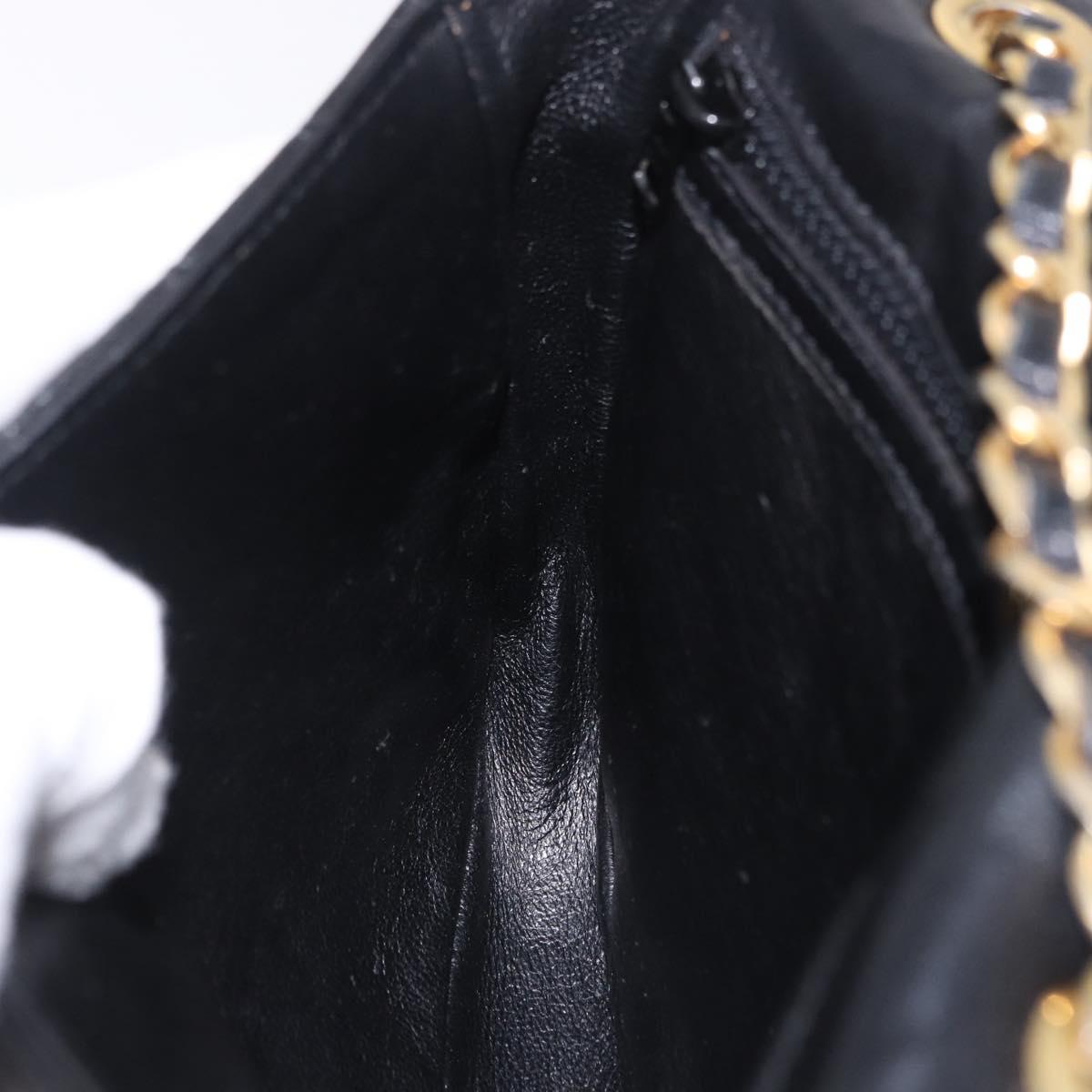 BALLY Chain Shoulder Bag Leather Black Gold Tone Auth 201246