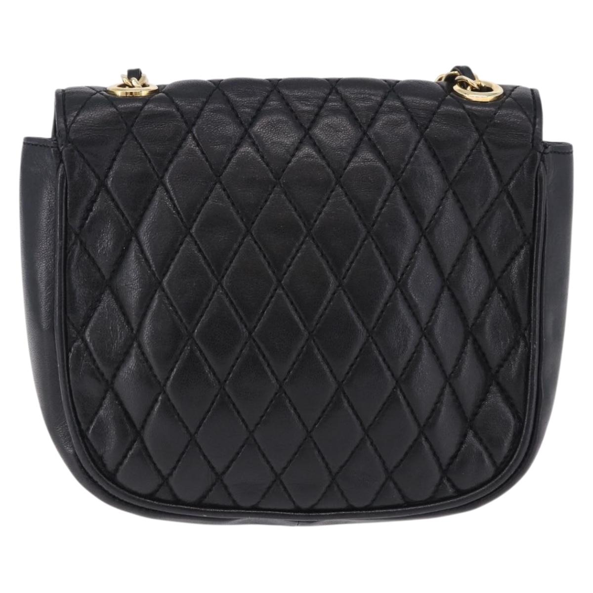 BALLY Chain Shoulder Bag Leather Black Gold Tone Auth 201246